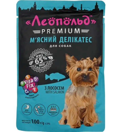 Вологий корм для собак Леопольд Premium з лососем 100 г х24шт (4820185492331): Вік Взрослые