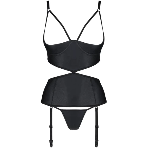 Корсет с открытой грудью Passion JANNIES CORSET Вlack XXL/XXXL (стринги в наборе)