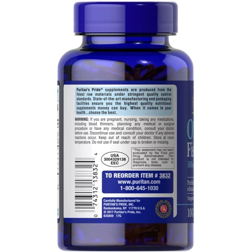 Puritan's Pride Omega-3 Fish Oil 1000 mg (300 mg Active Omega-3): Форма випуску Капсулы