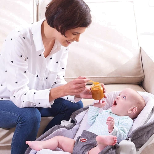 Кресло-кроватка-качалка Tiny Love 3в1 Мамины объятия серое с капюшоном: Дополнительные удобства блок с музыкой, дуга с игрушками, звуковое сопровождение, звуковое сопровождение