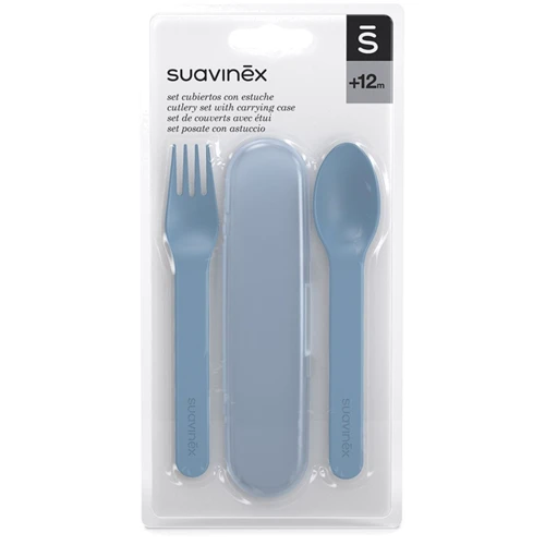 Набор приборов для кормления (футляр, ложка, вилка) Suavinex Go natural голубой (401506): Материал пластик