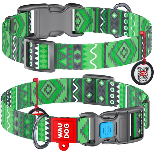 Нашийник WAUDOG Nylon з QR-паспортом, малюнок "Етно зелений", пластиковий фастекс 20 мм 24-40 см зелений (4633)