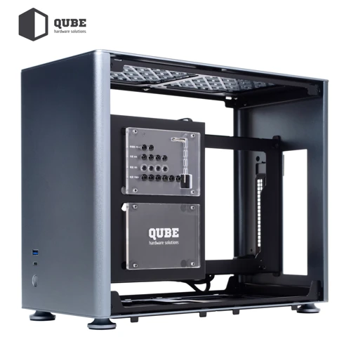 Корпус QUBE A4 Gray 600W (QBA4I_WG6U3): Материал передней панели алюминий