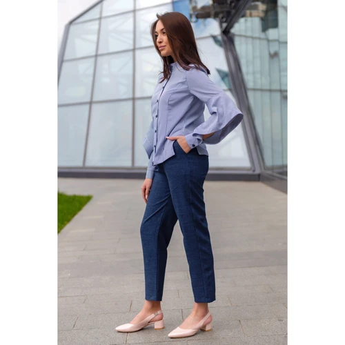 Блуза FLFashion Каприз-1 ФБК 3103 46 голубая с длинным рукавом: Вид Блузы