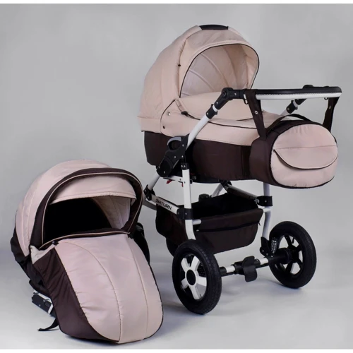 Коляска универсальная 2в1 Victoria Gold Saturn 3 № 0140-С-90 (1) шоколадно-бежевый (белая рама)