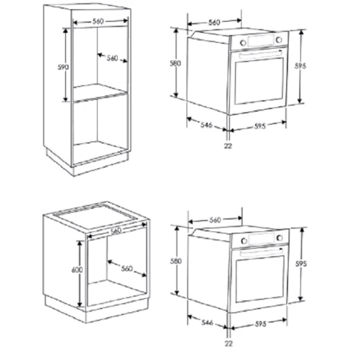 Духовой шкаф электрический Candy FIDC N502: Размеры 59.5 x 59.5 x 56.8 см