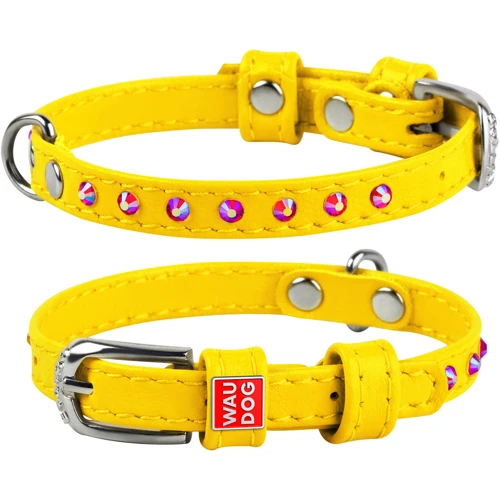 Нашийник WAUDOG Glamour з клейовими стразами 12 мм 21-29 см жовтий (32688)