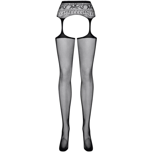 Чулки в мелкую сеточку с поясом Obsessive S307, черный S/M/L
