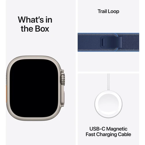 Apple Watch Ultra 3 GPS + Cellular 49mm Natural Titanium Case with Blue/Bright Blue Trail Loop - S/M (MEWR4)