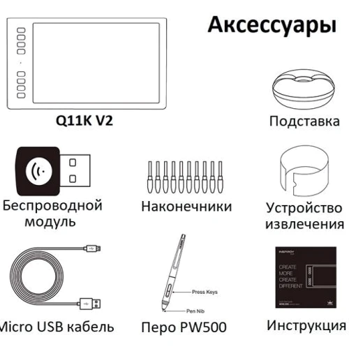 Графический планшет Huion Inspiroy Q11K V2: Формат поверхности A4
