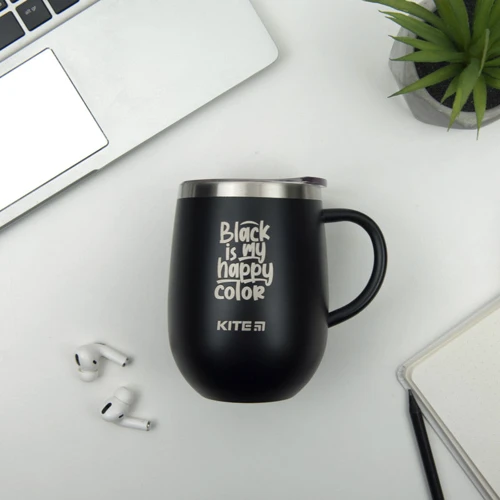 Термокухоль Kite Black is my happy color 360 мл чорна (k22-378-01-2): Матеріал корпусу Сталь