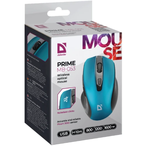 Мишка Defender Prime MB-053 Silent Wireless Turquoise (52054): Максимальна роздільна здатність сенсора, dpi 1600