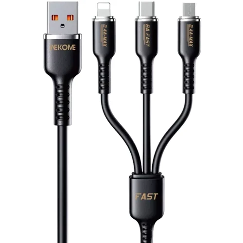 Кабель Wk USB Cable to Micro USB/Lightning/Type-C Tint Series Real Silicon Super Fast Charging 66W Black (WDC-07th)