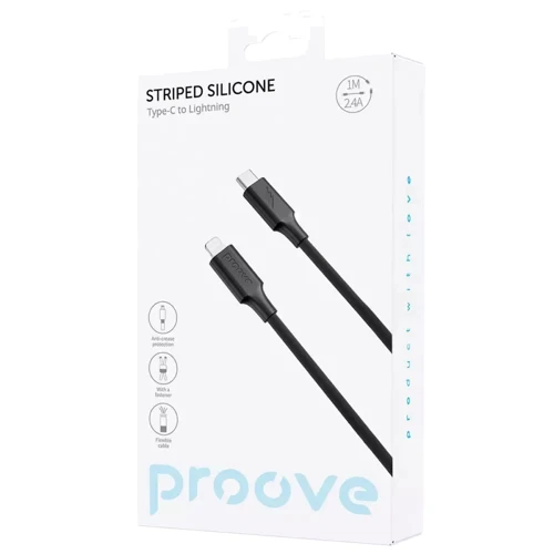 Кабель Proove Cable USB-C to Lightning Striped Silicone 1m Black фото 3