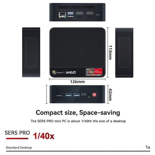 Персональный компьютер (ПК) Beelink SER5 Pro 16/500Gb, Ryzen 7 5800H, Windows 11 Pro (9Y.EU2890830A20): Оптический привод отсутствует