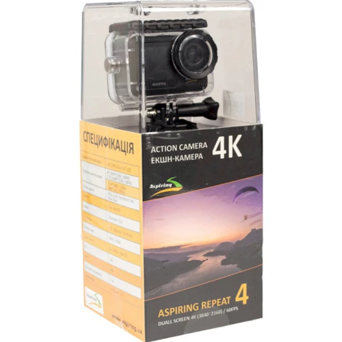 Екшн камера Aspiring Repeat 4 Ultra HD 4K Dual Screen (86ASZE21PB): Роздільна здатність відео 4К (3840×2160) / 60 fps 4К (3840×2160) / 30 fps 2.7К (2704х1524) / 30 fps Full HD (1920х1080) / 120