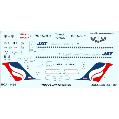 Декаль Boa Decals для літака Douglas DC-9 Yugoslav Airlines (BOA-14435)