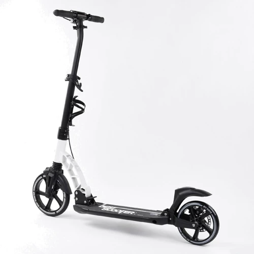 Самокат двоколісний Best Scooter PU колеса, 2 амортизатори, дискове гальмо Black/White (100077): Матеріал коліс полиуретан
