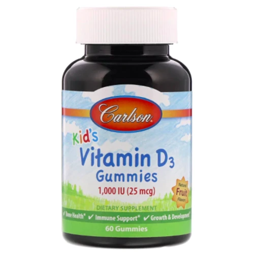 Carlson Labs Kid's Vitamin D3 Gummies 1,000 IU 60 Gummies Natural Fruit Flavors