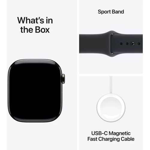 Apple Watch Series 11 GPS + Cellular 46mm Slate Titanium Case with Black Sport Band - S/M (MFD14)