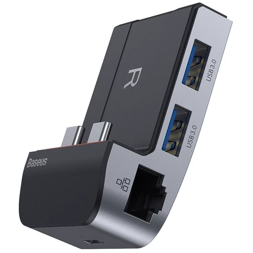 Адаптер Baseus Adapter Dual USB-C to 2хUSB + RJ45 + HDMI + 3.5mm Space Gray (CAHUB-AJ0G): Додаткові роз'єми 3.5mm Headphone, HDMI, Ethernet