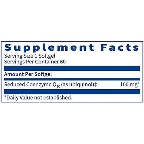 Klaire Labs Ubiquinol CoQH 100 mg Убихинол 60 гелевых капсул: Вид Ферментные