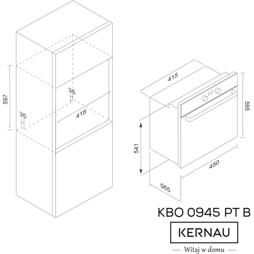 Духовой шкаф электрический KERNAU KBO 0945 PT B: Объем, л 49