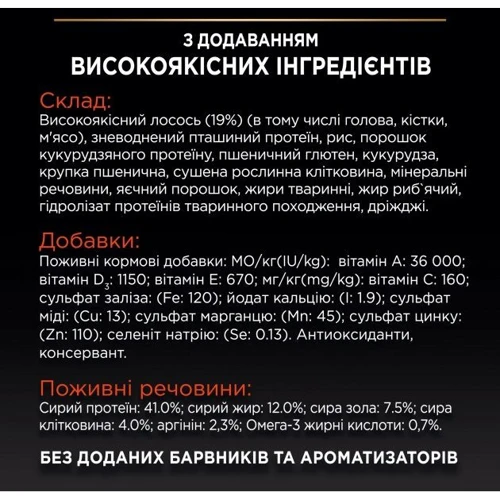 Сухой корм Pro Plan Sterilised для стерилизованных котов с лососем 10кг (7613036517164): Основные ингредиенты Лосось