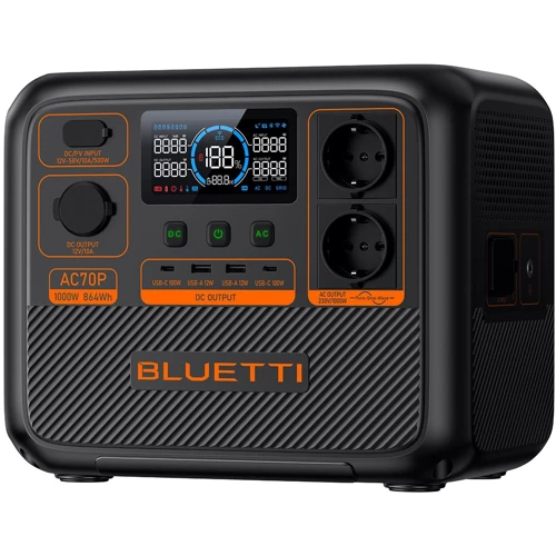 Зарядна станція Bluetti AC70P 864Wh 1000W UA: Виходи споживачів Автоприкуриватель, USB-C, USB-A, 220V