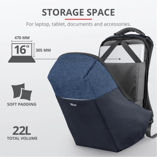 Сумка для ноутбуков Trust 16" Backpack Nox Anti-Theft Blue фото 10