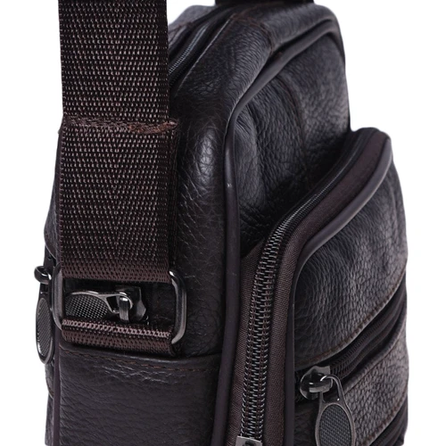 Мужская сумка через плечо Borsa Leather темно-коричневая (K14012-brown): Фактура Матовая, Зернистая