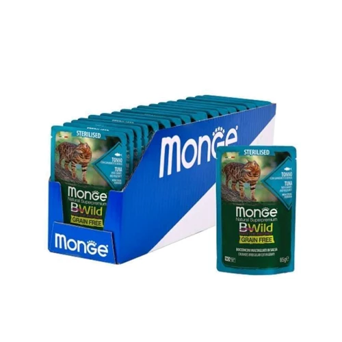 Вологий корм беззерновий Monge BWild Grain Free Wet Tuna з Shrimp Sterilized Adult Cat тунець з креветками та овочами 85 г (70012799): Порода Все породы
