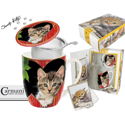 Подарунковий набір Carmani Кошенята кухоль-заварник 400 ml + вітальна листівка + брелок Котячий хвіст (017-2503)