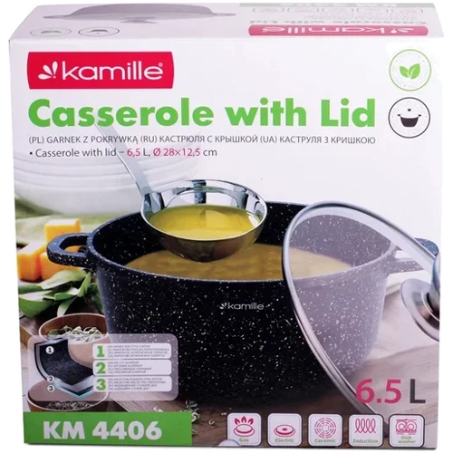 Кастрюля Kamille со стеклянной крышкой 6.5 л 28 см (KM-4406): Объем, л 6.5