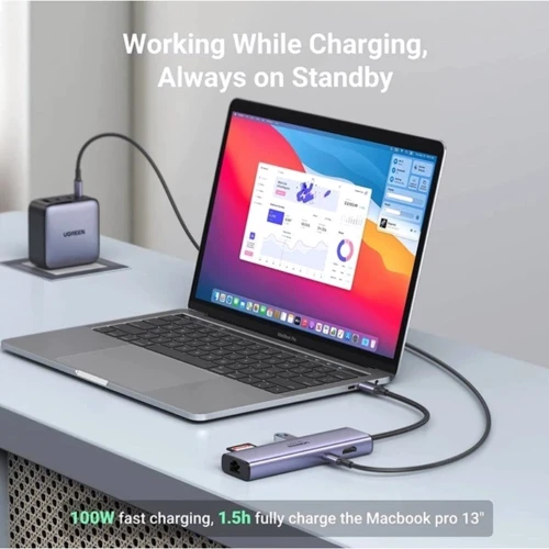 Адаптер Ugreen Adapter CM512 USB-C to 2xUSB3.0+HDMI+RJ45+SD Gray (60515) фото 4