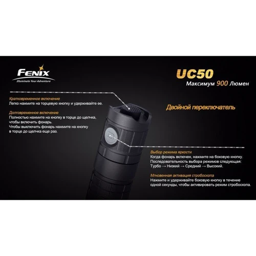 Ліхтар Fenix UC50: Світловий потік, лм 900