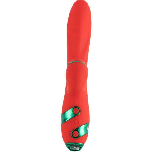Вибратор-кролик с флоггером LOCKINK Sevanda Whip Vibrating Massage Wand - Red & Green