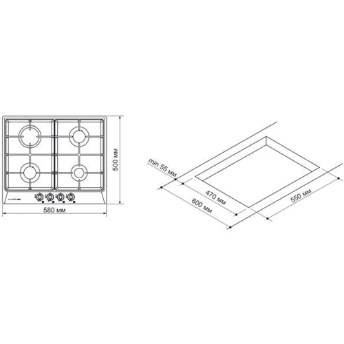 Варильна поверхня газова Pyramida PFE 644 Black RUSTICO: Розміри для вбудовування (ШxГ) 55x47 см