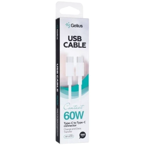 Кабель Gelius Cable USB-C to USB-C Control 60W 1m White (GP-UC111): Длина 1 м