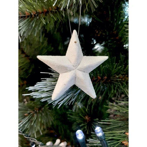 Набір новорічних прикрас Зірка, 12 шт, пластик, білий з блискітками, 5см