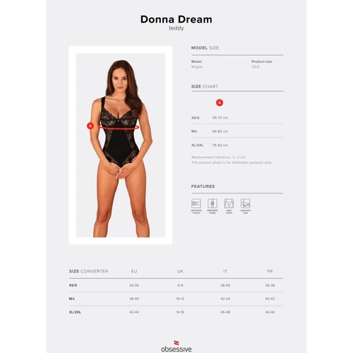 Кружевное боди Obsessive Donna Dream crotchless teddy XS/S Black