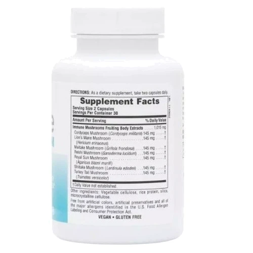 Natures Plus Immune Mushroom Экстракт 7 грибов Рейши, Шиитаке Кордицепс Для Иммунитета 60 Капсул: Пол Унисекс