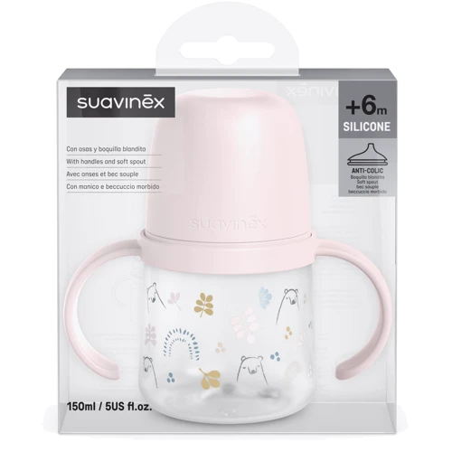 Чашка с силиконовим носиком Suavinex Bear family 150 мл +6 месяцев розовая (308675): Обьем, мл 150