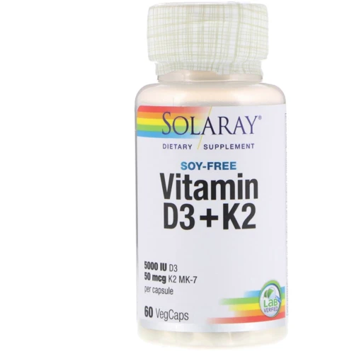 Solaray Vitamin D3 + K2 Soy Free 60 Veg Caps Вітамін Д3 і К2