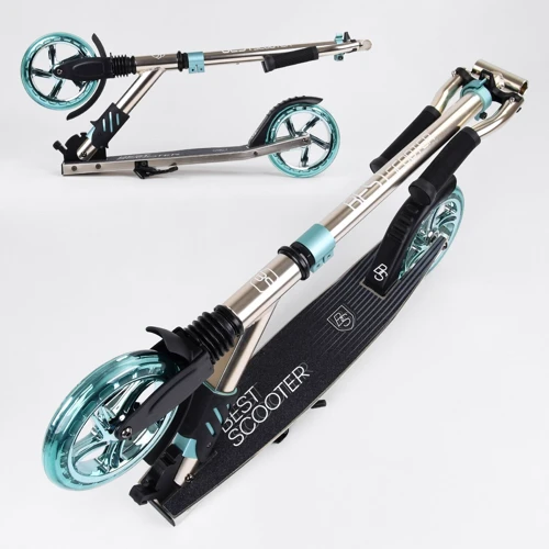 Самокат алюмінієвий Best Scooter колеса PU, 1 амортизатор передній, анодирувана фарбування Silver (99633): Тип коліс литі
