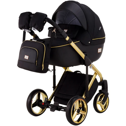 Коляска 2 в 1 Adamex Luciano Polar (Gold) Q85 чорний - чорна шкіра (видавлені точка) (623376): Тип коляски універсальна коляска (2-в-1)