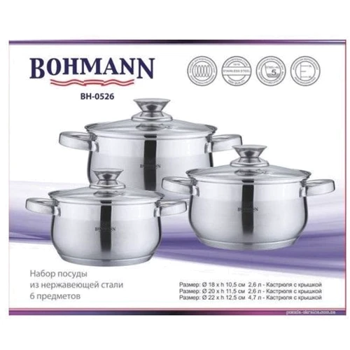 Bohmann 6 предметов 2.6л.3.6л.4.7л (0526-BH): Материал корпуса нержавеющая сталь