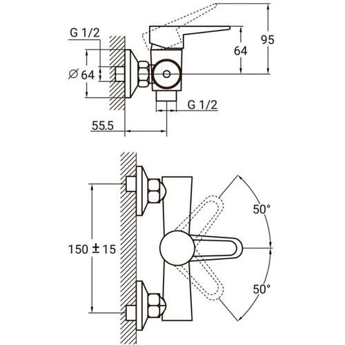 Смеситель для душевой кабины (душа) Aquatica HL-1D130C