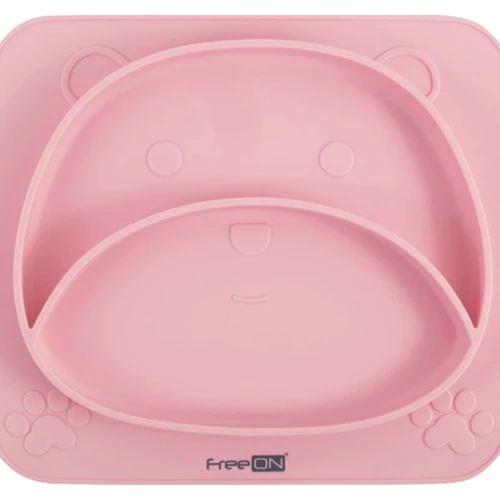 Силиконовая тарелка FreeON Bear розовая (39692)