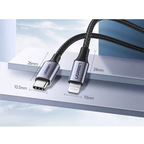 Кабель UGREEN Cable USB-C to Lightning US304 3A 36 W 1.5m Black: Довжина 1.5 м